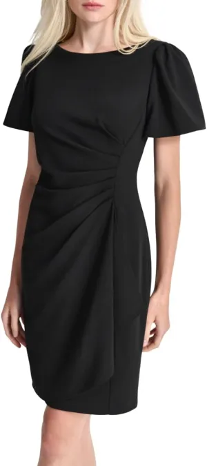 DKNY Women's Ruched Side V-Neck Short Sleeve Dress