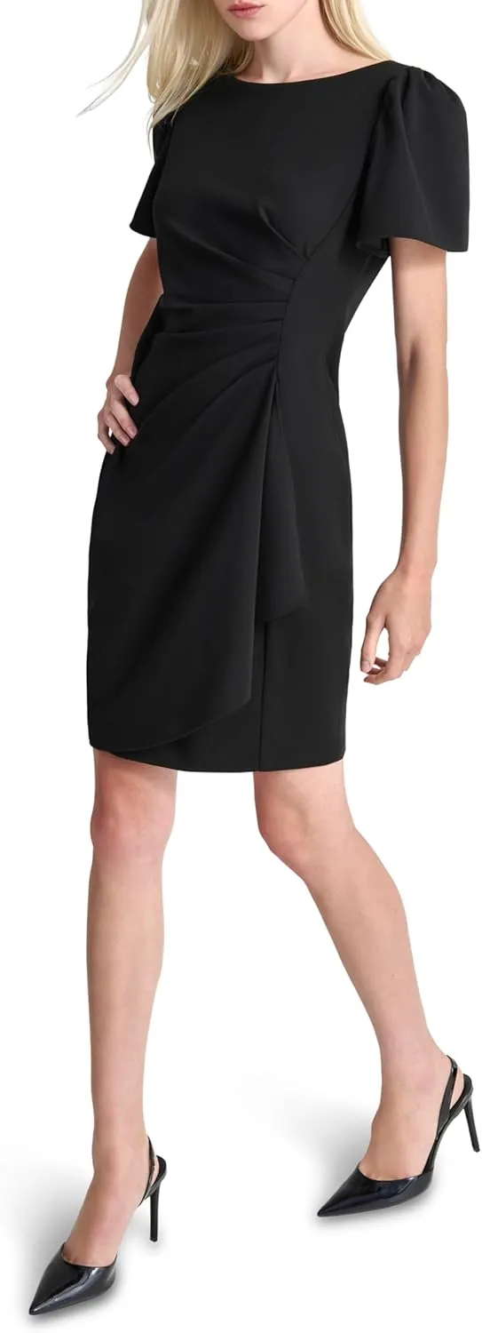 DKNY Women's Ruched Side V-Neck Short Sleeve Dress