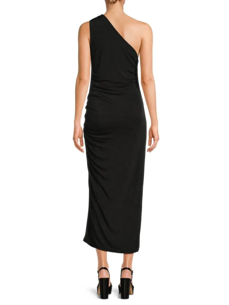 Elyn Caara one-shoulder midi sheath dress, black