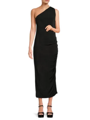 Elyn Caara one-shoulder midi sheath dress, black