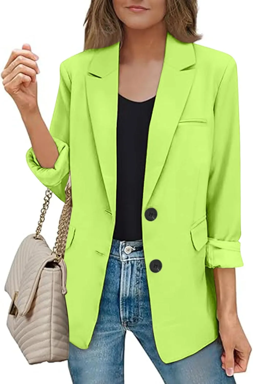 Firzero Womens Blazers for Work Casual Office Jacket 2024 Work Lapel Button Down Solid Elegant Long Sleeve Dressy Jackets