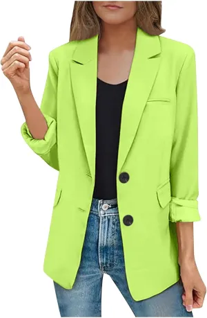 Firzero Womens Blazers for Work Casual Office Jacket 2024 Work Lapel Button Down Solid Elegant Long Sleeve Dressy Jackets
