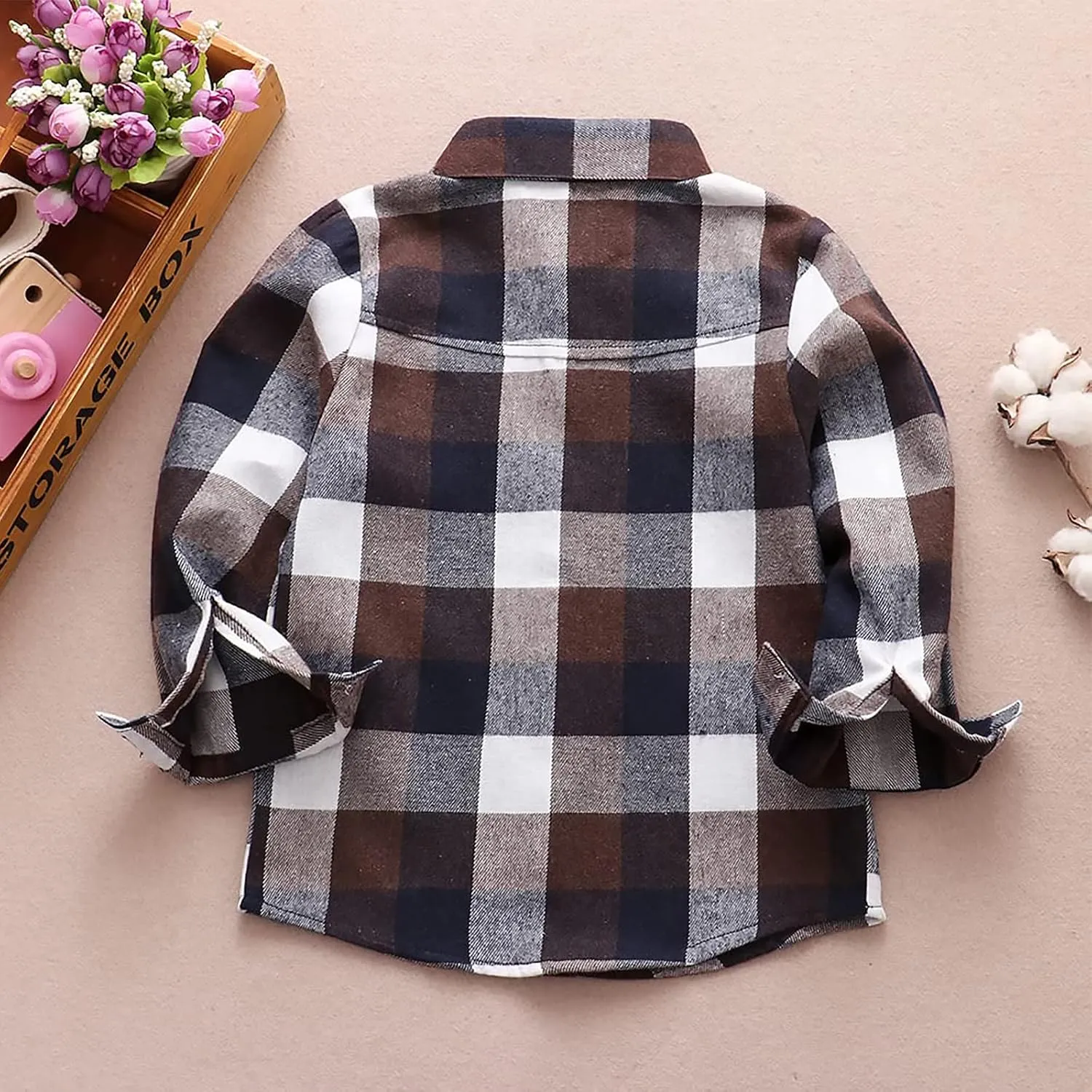 Fuermos Mens & Boys Plaid Flannel Button-Down Shirts Long Sleeve Family Matching Tops
