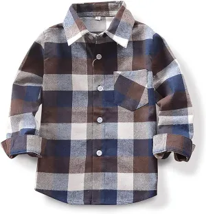 Fuermos Mens & Boys Plaid Flannel Button-Down Shirts Long Sleeve Family Matching Tops