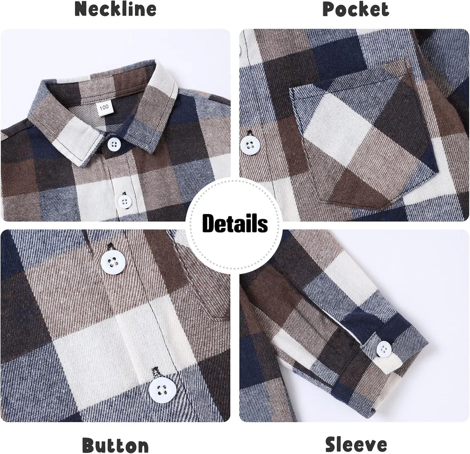 Fuermos Mens & Boys Plaid Flannel Button-Down Shirts Long Sleeve Family Matching Tops