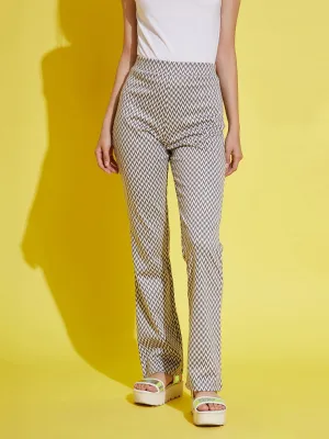 Girls White & Grey Herringbone Boot Leg Pants - Lyush Kids