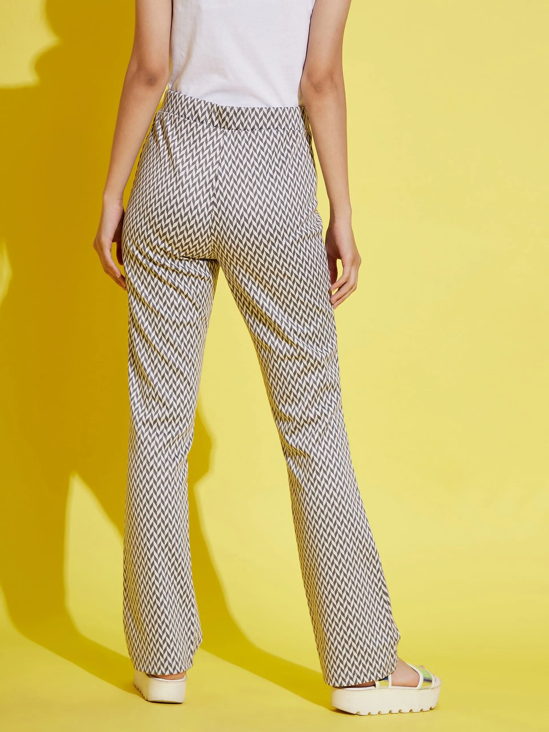 Girls White & Grey Herringbone Boot Leg Pants - Lyush Kids