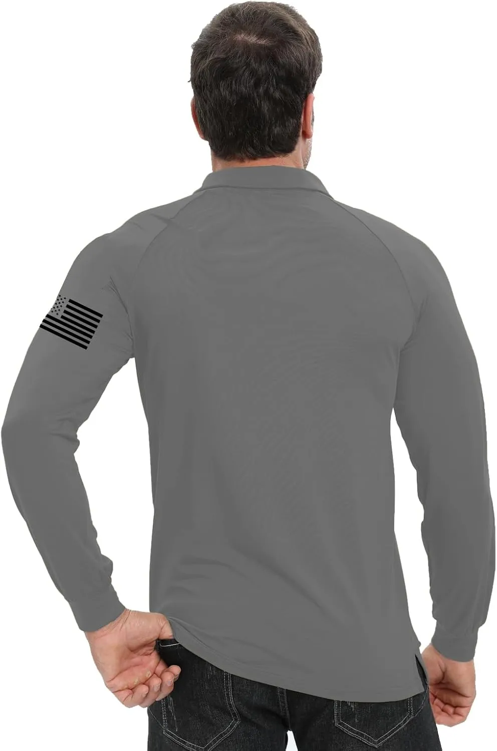 H HYFOL Long Sleeve Polo Shirts for Men Graphic Stretch Casual American Patriotic Raglan Golf Polos for Men