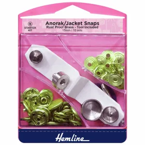Hemline Anorak/Jacket Snaps With Tool Gold - 15mm - Set of 10