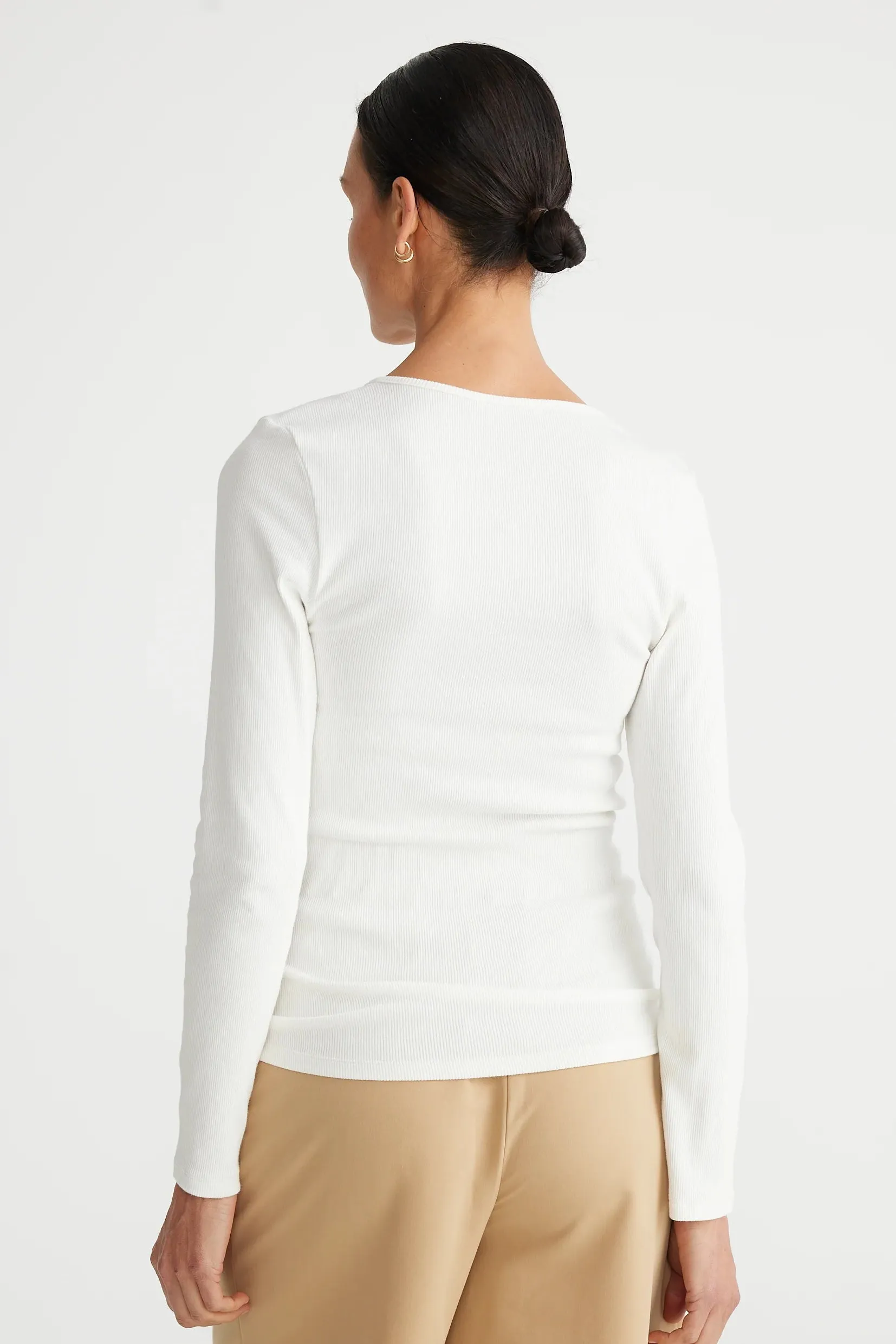 Henley Long Sleeve Top in White