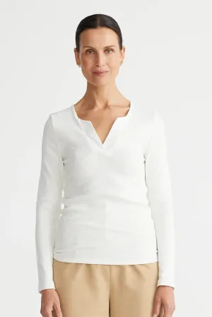 Henley Long Sleeve Top in White