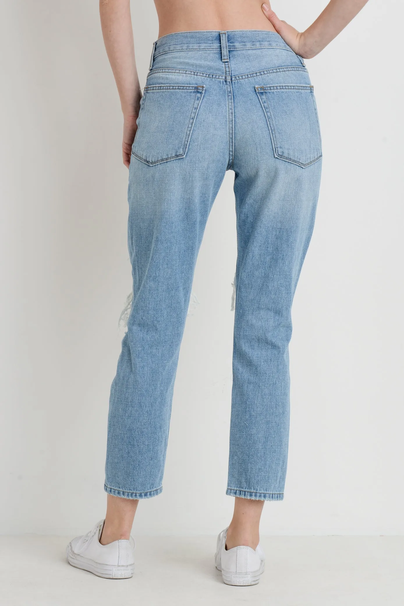 High Rise Super Distressed Girlfriend Jeans