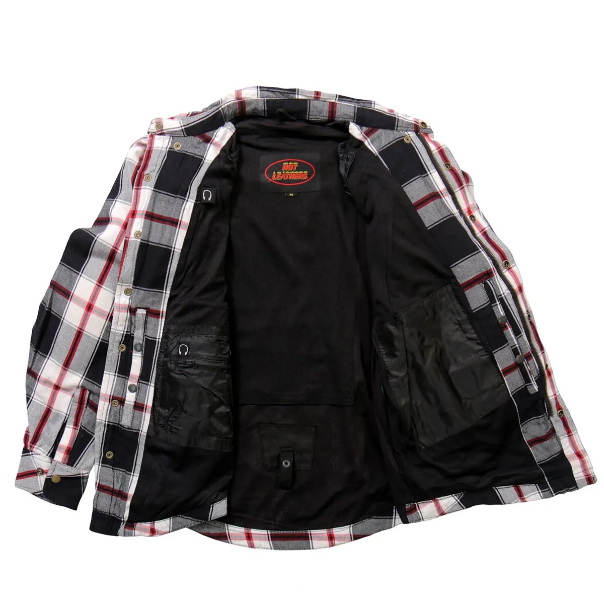 Hot Leathers JKM3001 Men's Red and White Flannel Motorcycle Shirt-Jacket w/ CE Armor Protection