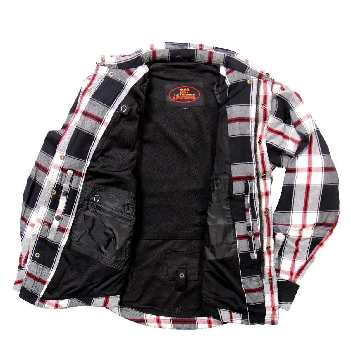 Hot Leathers JKM3001 Men's Red and White Flannel Motorcycle Shirt-Jacket w/ CE Armor Protection