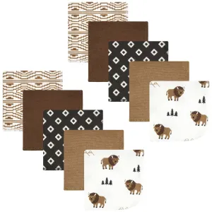 Hudson Baby Flannel Cotton Washcloths, Wild Buffalo 10 Pack