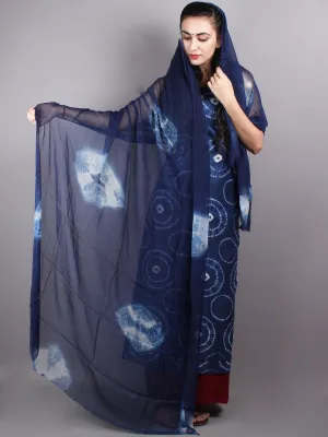 Indigo White Hand Block Printed Chanderi Unstitched Kurta & Shiffon Dupatta With Maroon Cotton Salwar - S1628013
