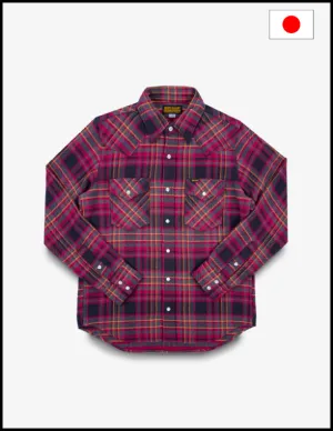 Iron Heart IHSH-403 11oz Ultra Heavy Flannel Line Check Western Shirt - Grey