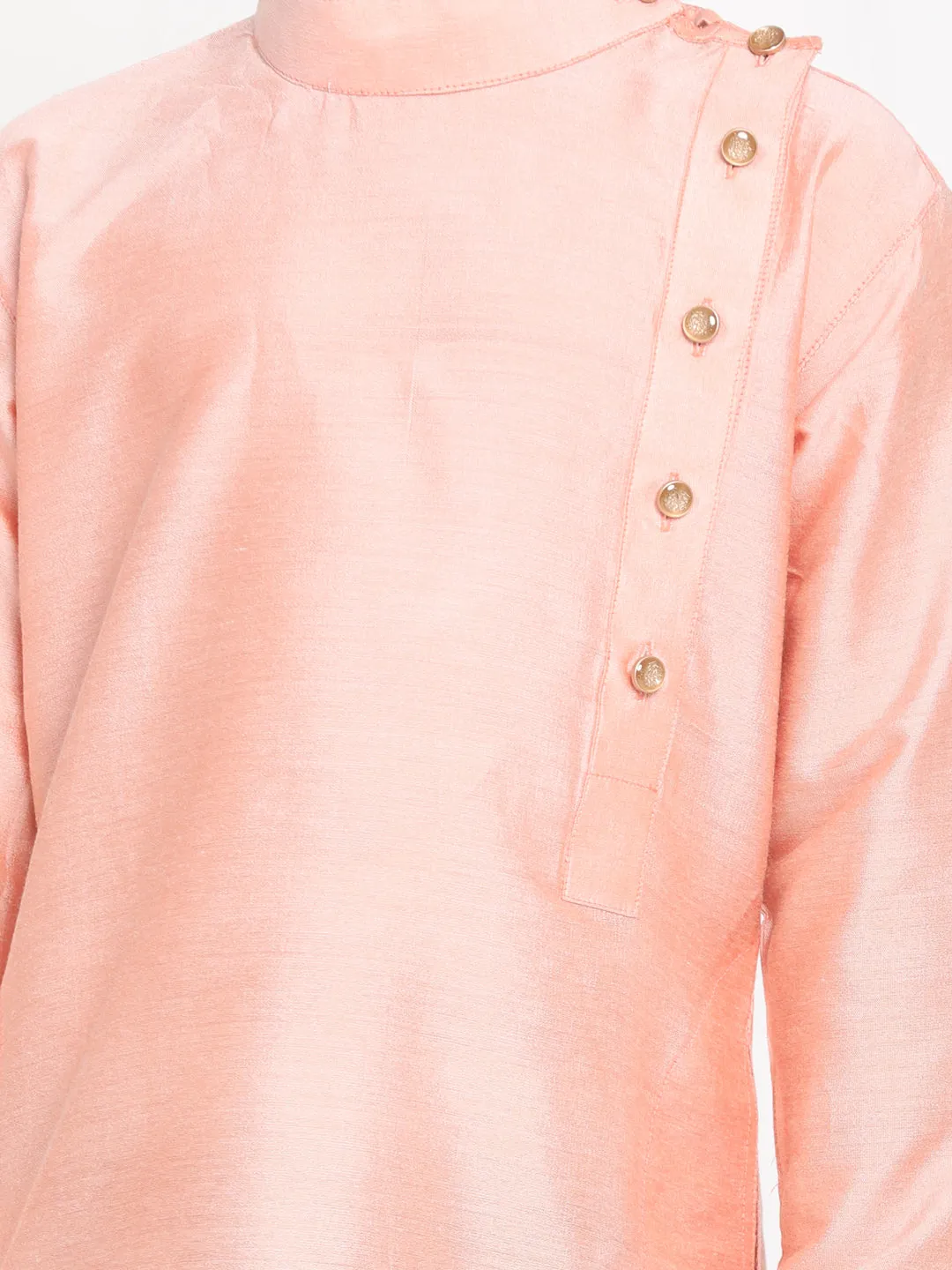 Jashvi Boy's Rose Pink Angrakha Kurta Floral Printed Dhoti Set