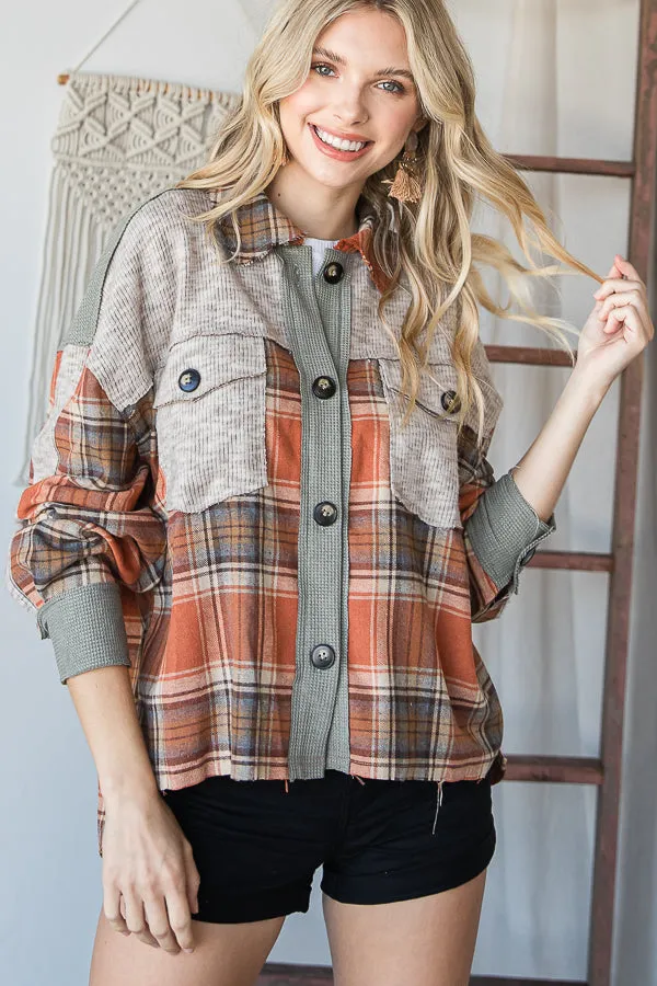 Jill. Color Block Plaid Flannel Shirt