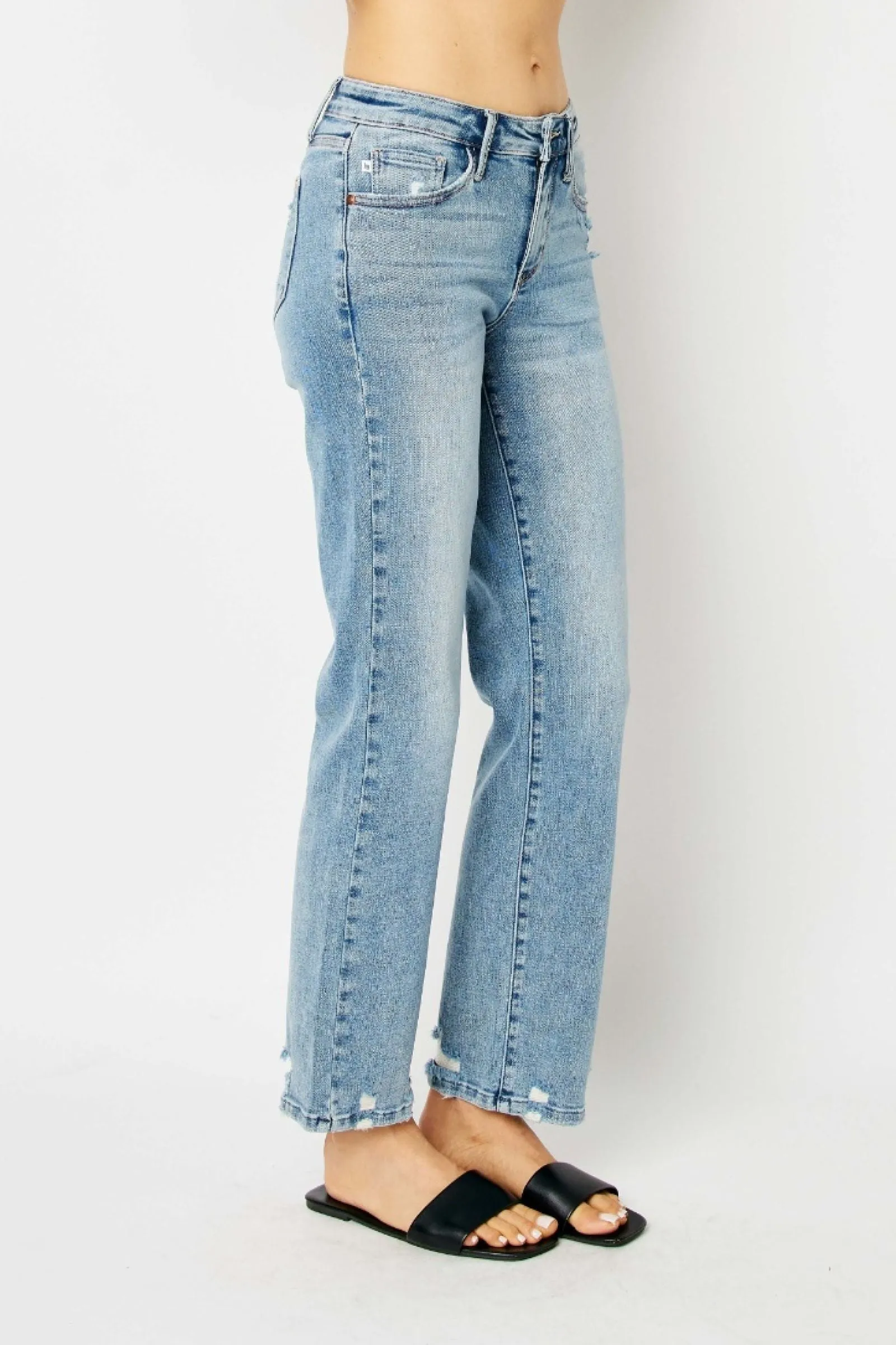 Judy Blue Mid Rise Medium Wash Destroy Straight Denim 88656