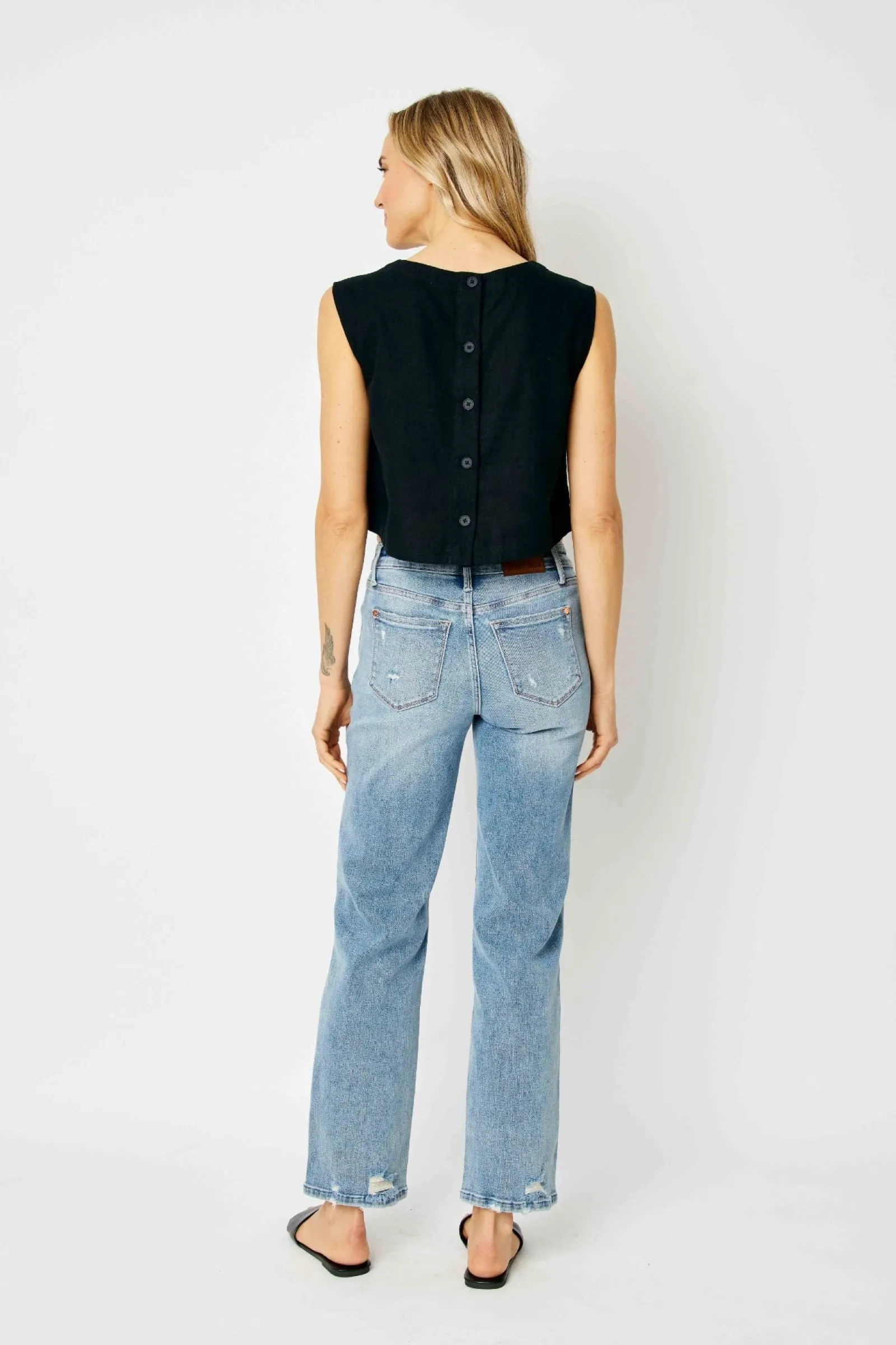Judy Blue Mid Rise Medium Wash Destroy Straight Denim 88656