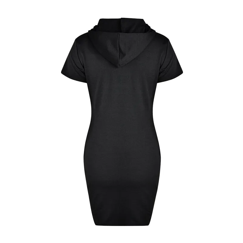 Letter Printed Dress Hooded Female Mini Dresses Vestidos Summer Slim Bodycon Dress Women Zipper Split Dress Streetwear Femme D30 Eyrt