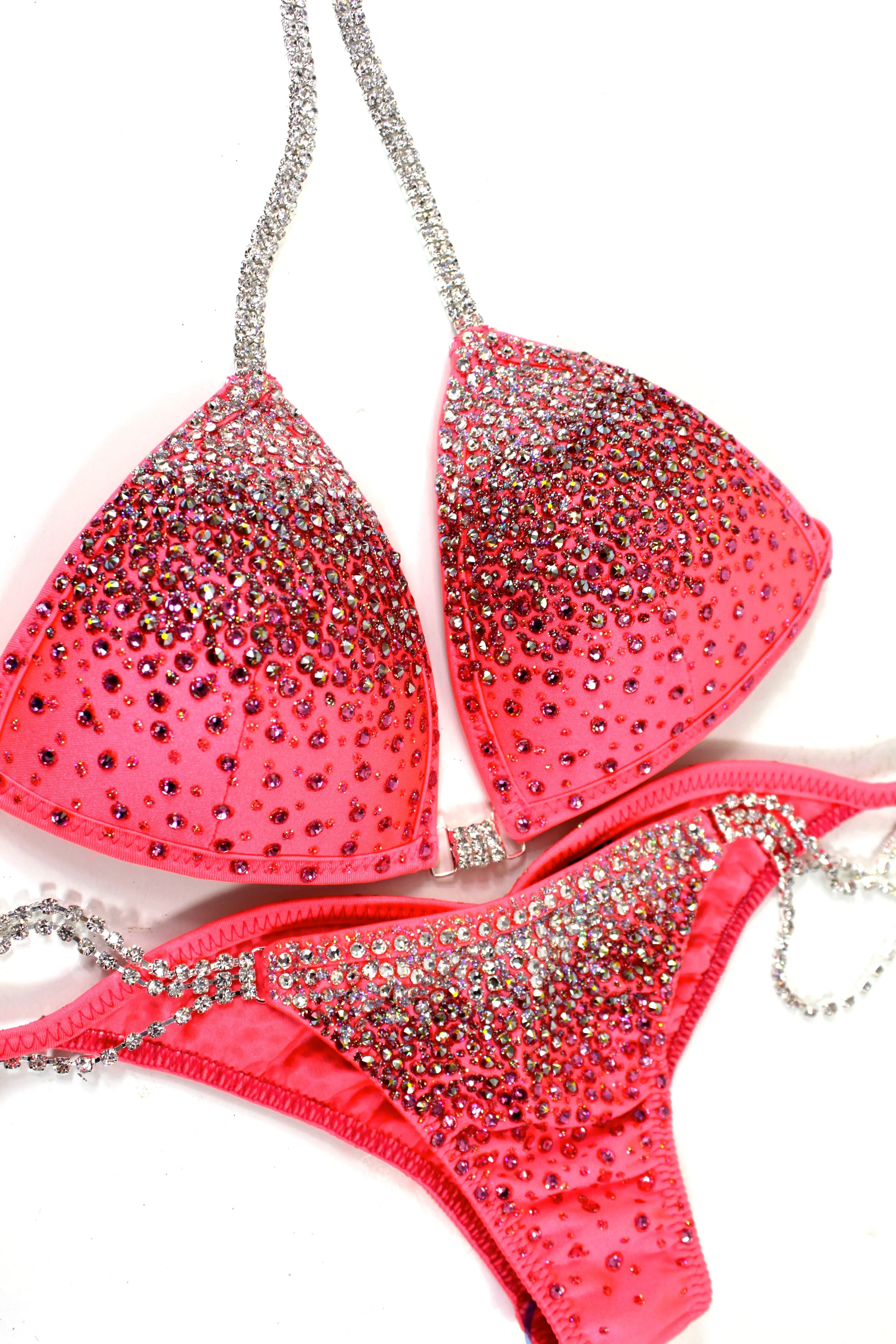 Light Coral Ombre Satin Spandex Bikini Suit