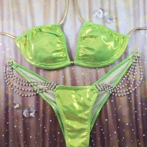 Lime Green/Gold Metallic (4 tier gold dangle connector) BRAZILIAN Cheeky