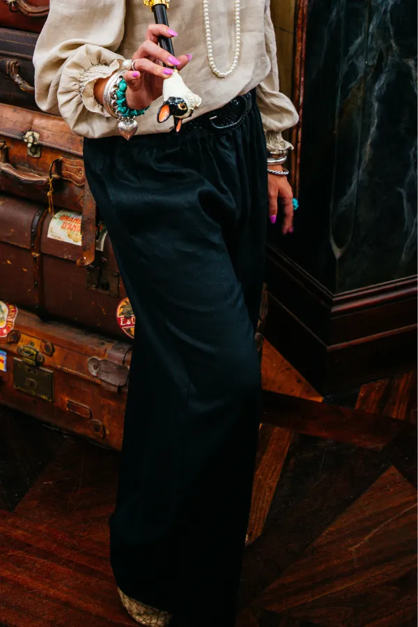 Linen Collection - LC13-4 Black Wide-Leg Linen Pants