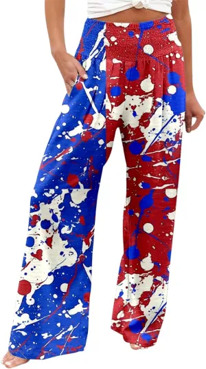 MBJ Women's Casual Comfy Solid/Tie Dye Wide Leg Palazzo Pants (XS~5XL) Lounger Pants for Women Plus Size