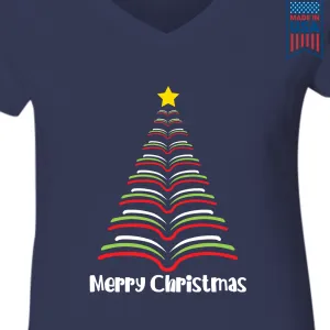 Merry Christmas Tree Book Lover Gift Women's V-neck T-shirt TSVB252