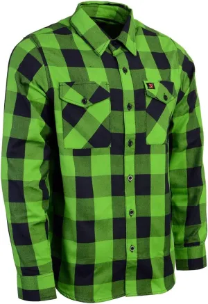 Milwaukee Leather MNG11656 Men's Flannel Plaid Black and Neon-Green Long Sleeve Cotton Button Down Shirt - 2X-Large