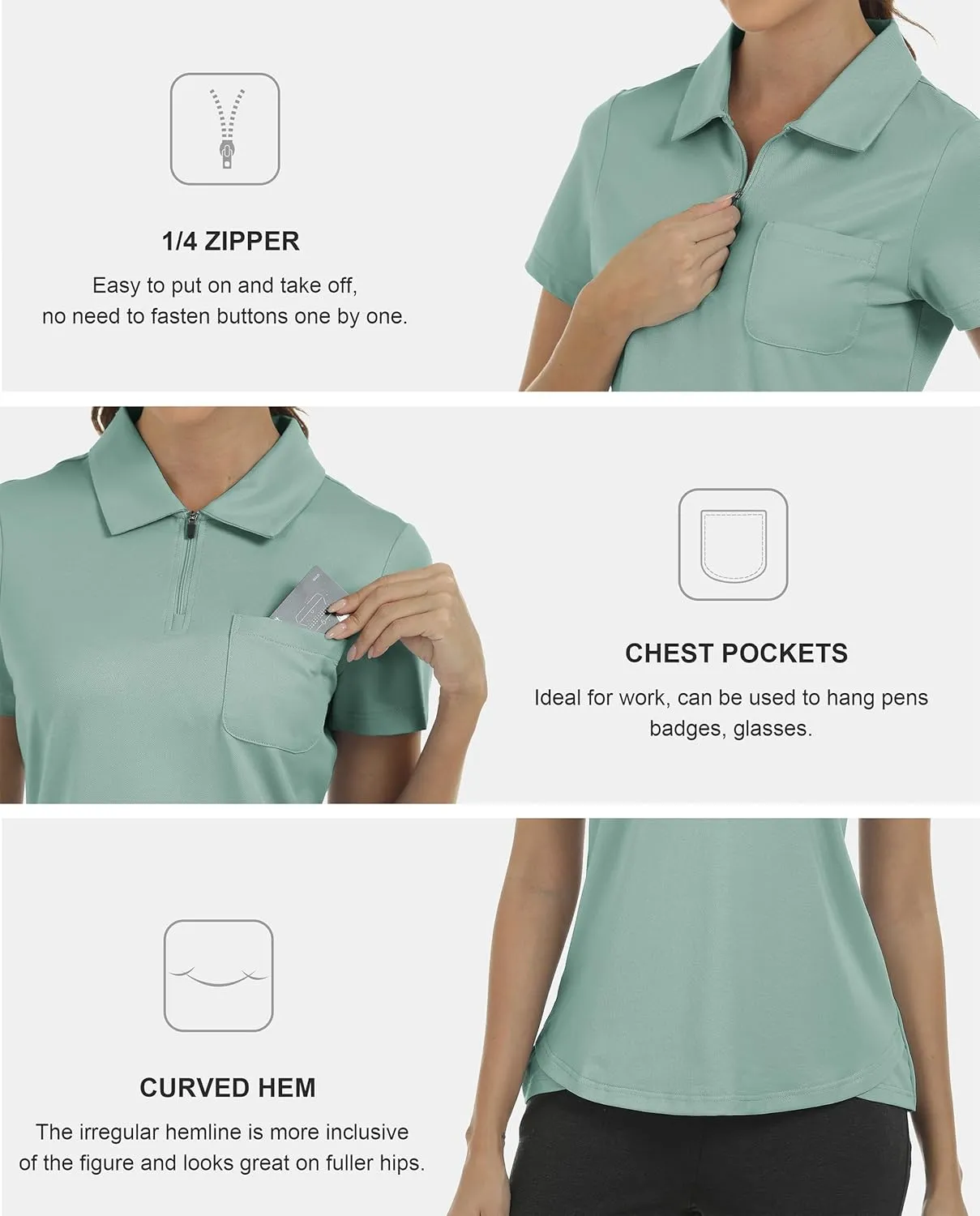MoFiz Womens Zip up Golf Polo Shirt Short Sleeve Workout Golf Top Moisture Wicking Lightweight Tennis Shirts
