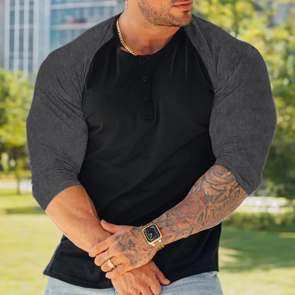 Muscle Alive Mens Summer Casual Short Sleeve Henleys T-Shirt Single Button Placket Plain v Neck Shirts