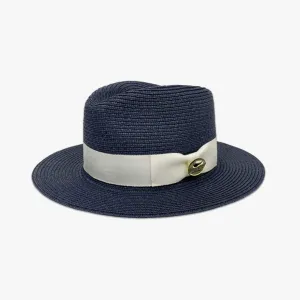 Navy Henley Summer Fedora with Bespoke Cream Ribbon