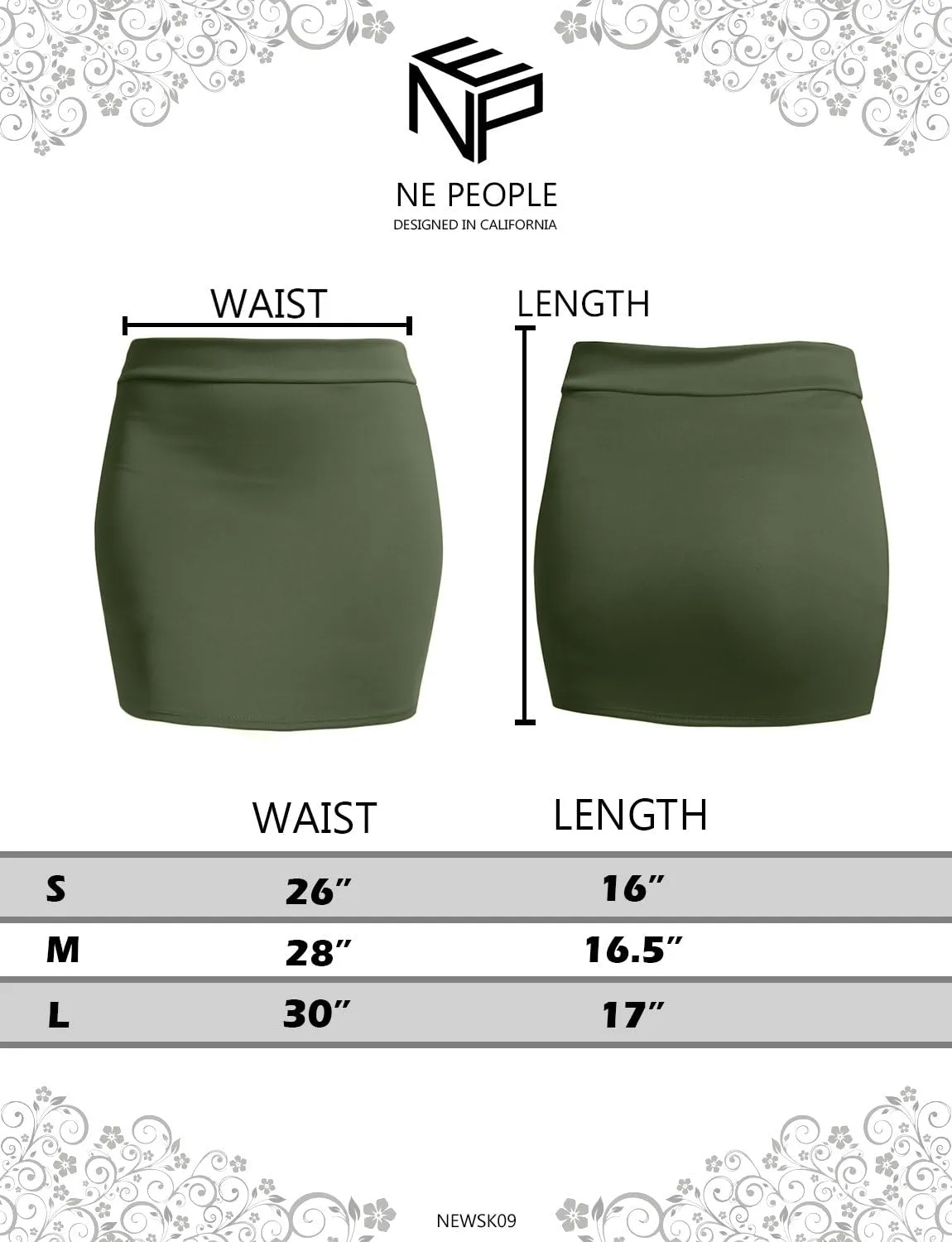 NE PEOPLE Women's Mini Skirt  Stretch Knit Bodycon Slim Fit Pencil Solid Skirts Made in USA
