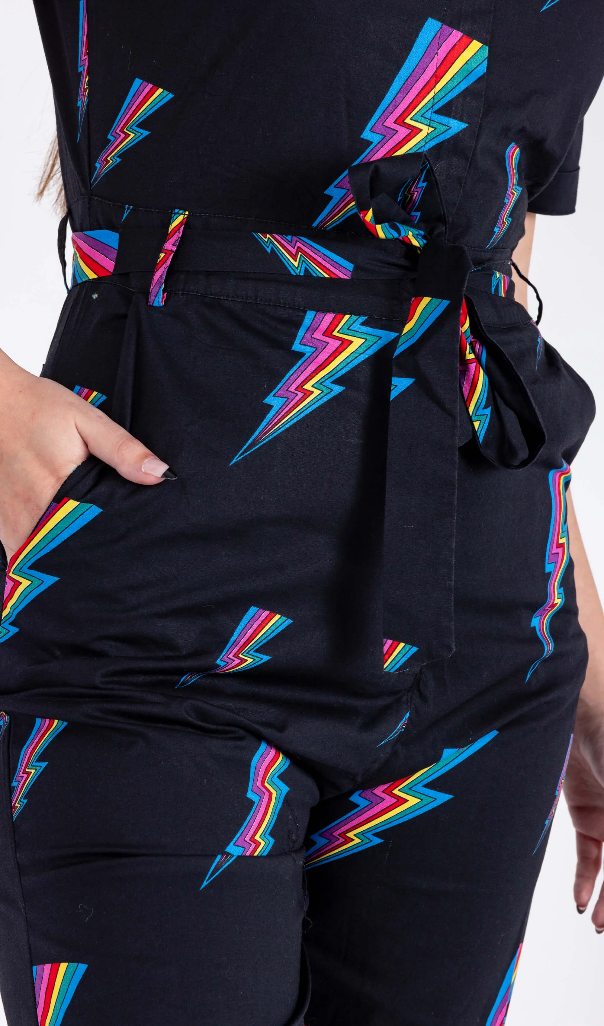 New Improved Black Rainbow Lightning Stretch Jumpsuit