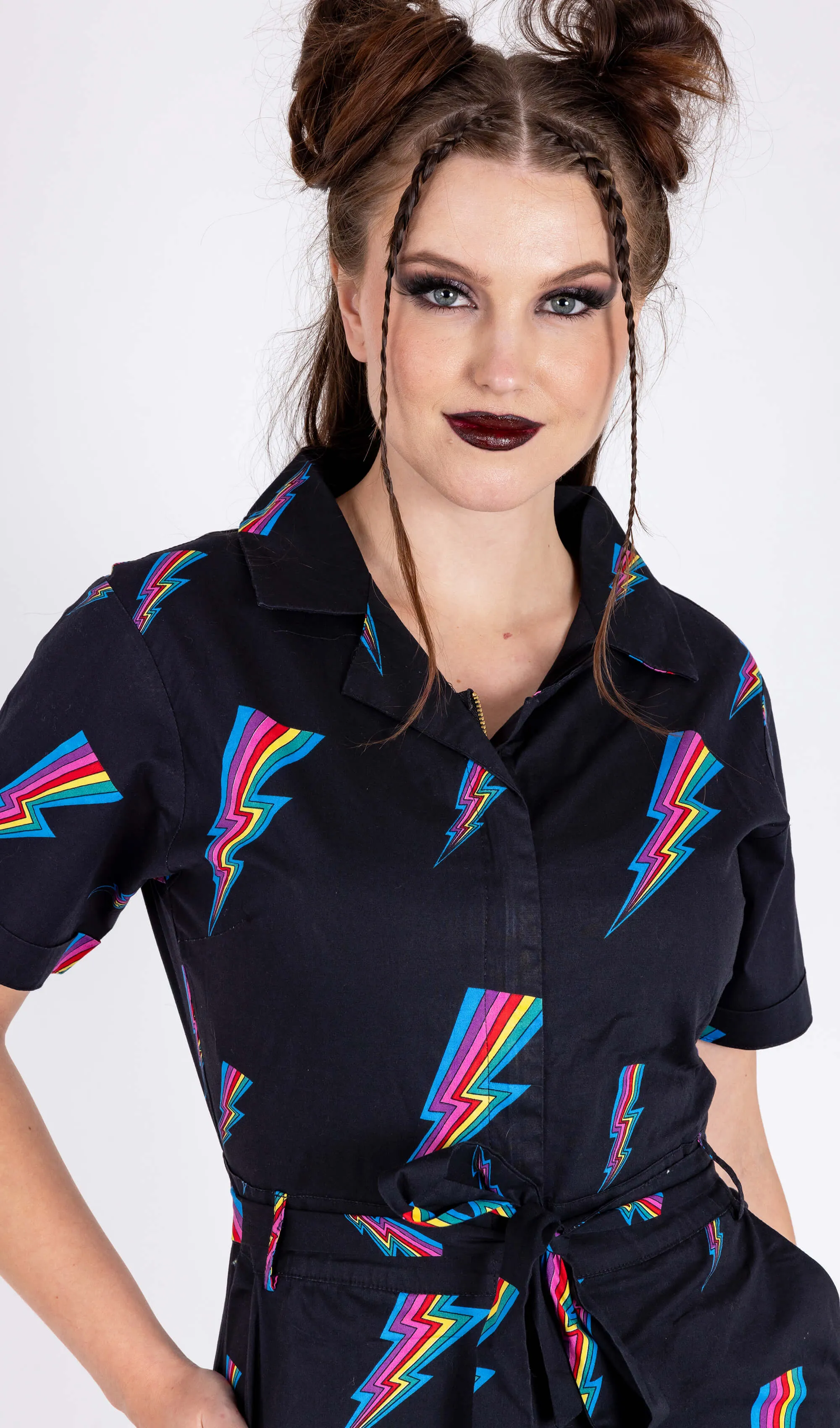 New Improved Black Rainbow Lightning Stretch Jumpsuit