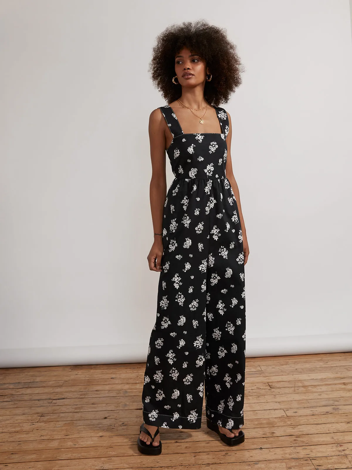 Octavia Black Mono Floral Sleeveless Jumpsuit
