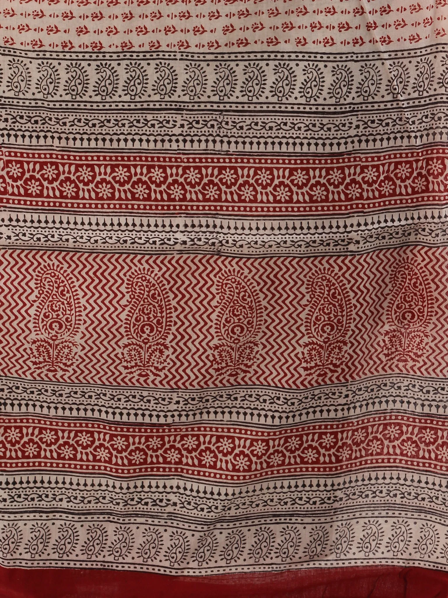 Off White Brick Red Black Bagh Hand Block Printed Cotton Suit-Salwar Fabric With Cotton Dupatta (Set of 3) - SU01HB422
