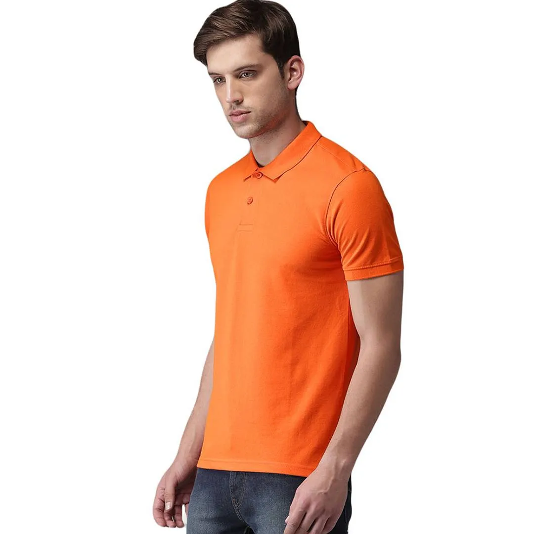 Orange Cotton Solid Polos T-Shirt