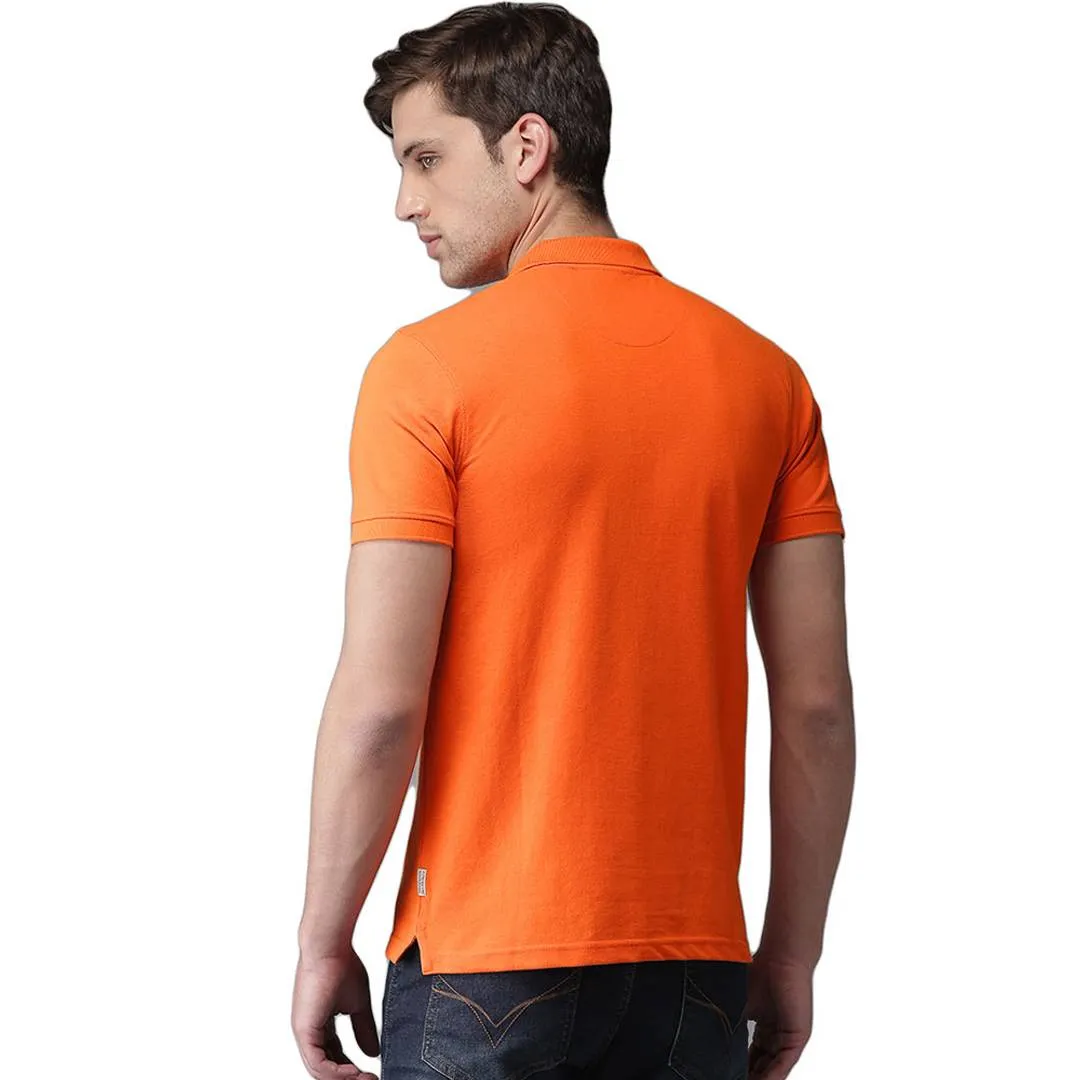 Orange Cotton Solid Polos T-Shirt
