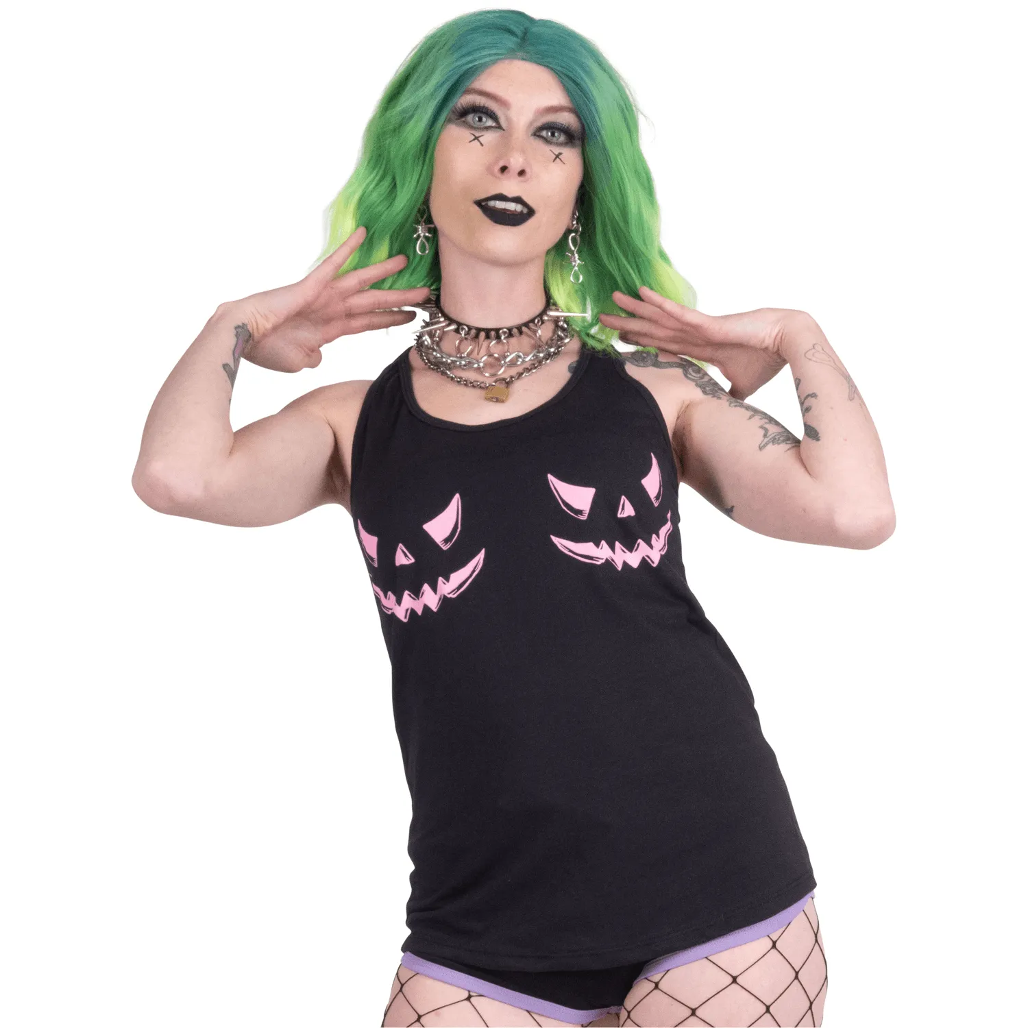 Pink Pumpkin Face Racerback Tank