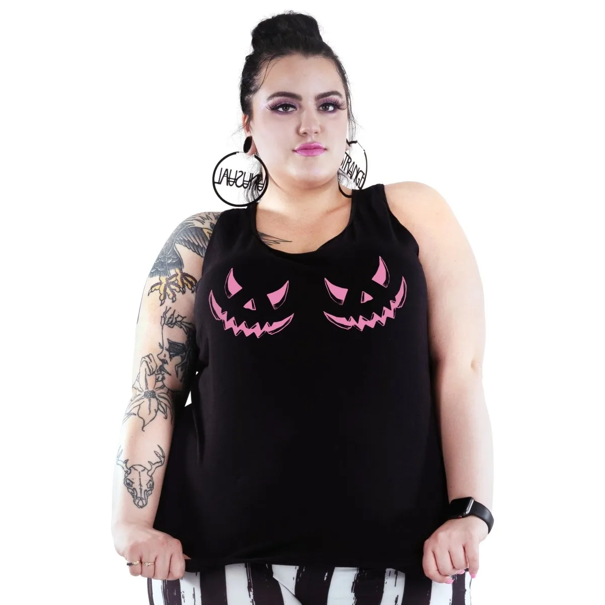 Pink Pumpkin Face Racerback Tank