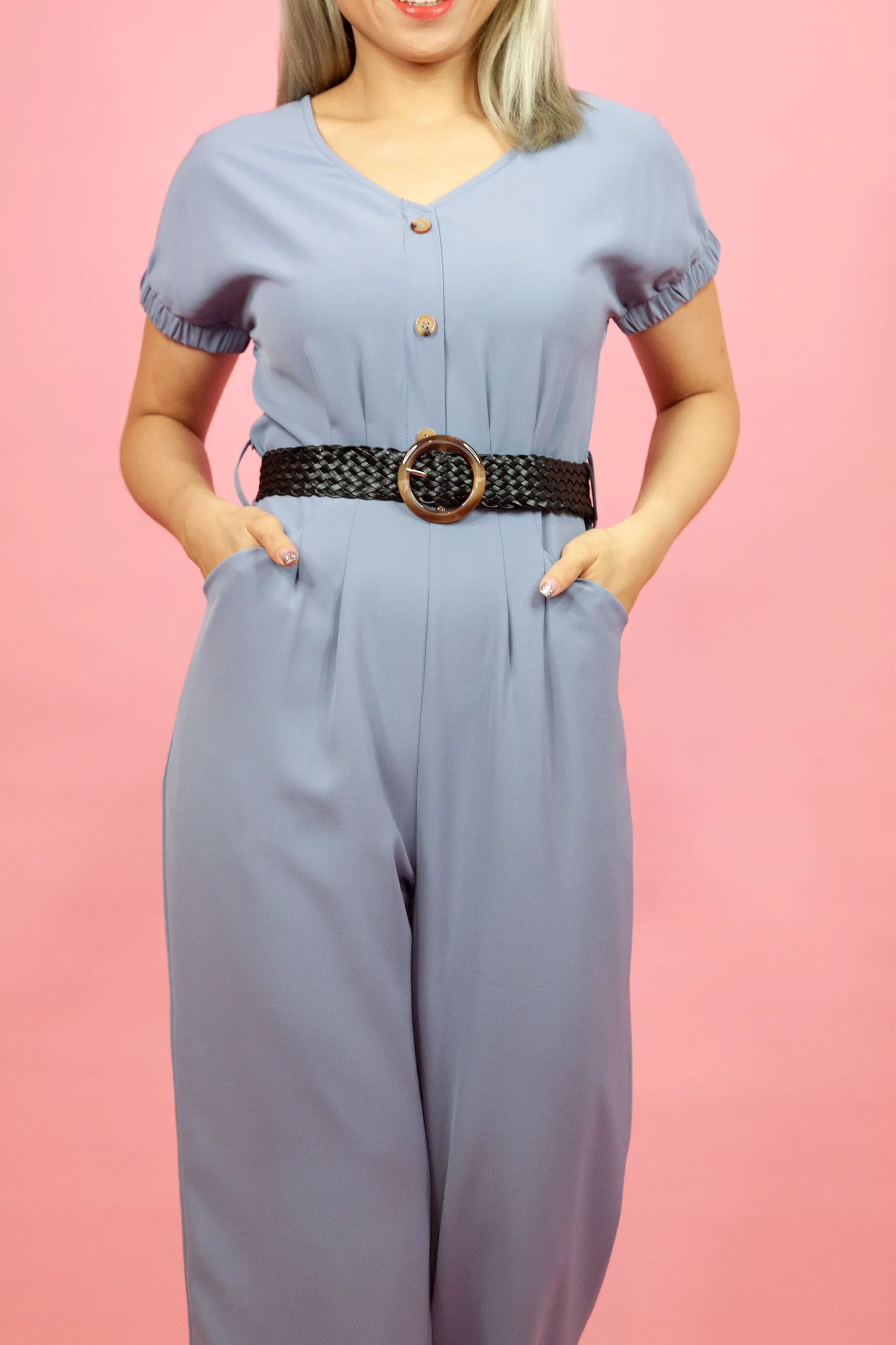 Pleated V-Neck Jumpsuit