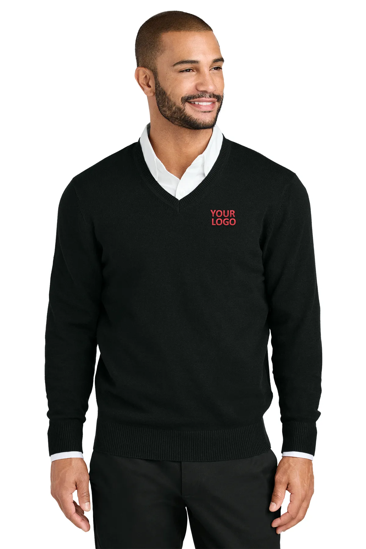 Port Authority Easy Care V-Neck Custom Sweaters, Deep Black