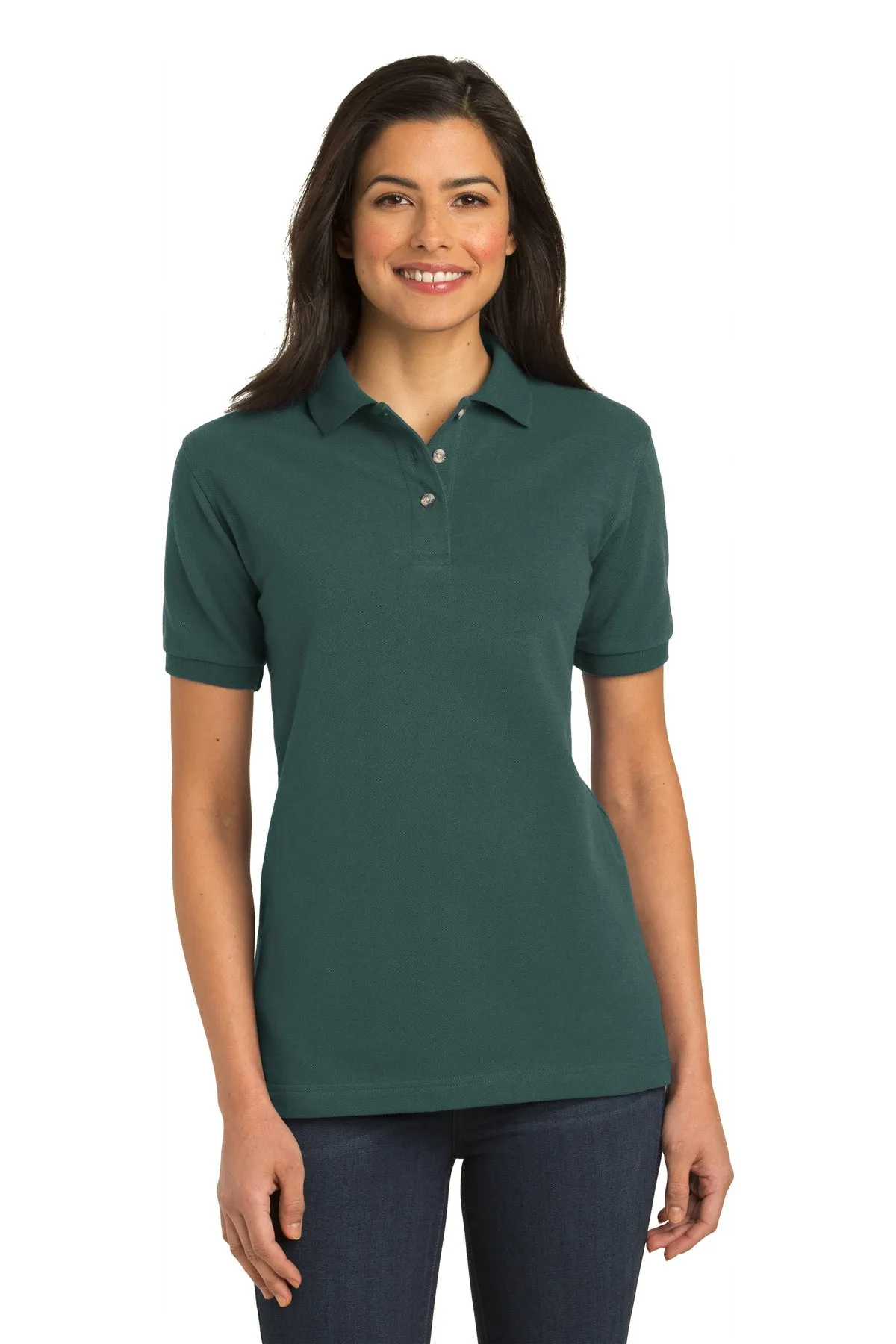 Port Authority Ladies Heavyweight Customized Cotton Pique Polos, Dark Green