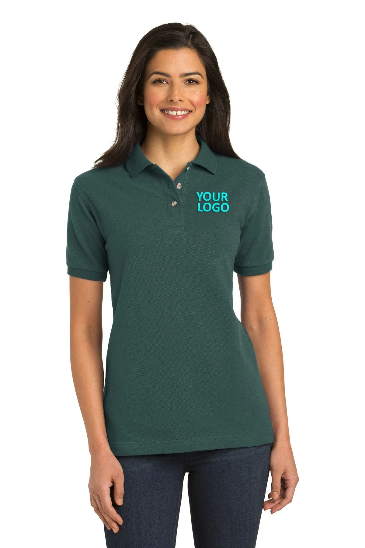 Port Authority Ladies Heavyweight Customized Cotton Pique Polos, Dark Green