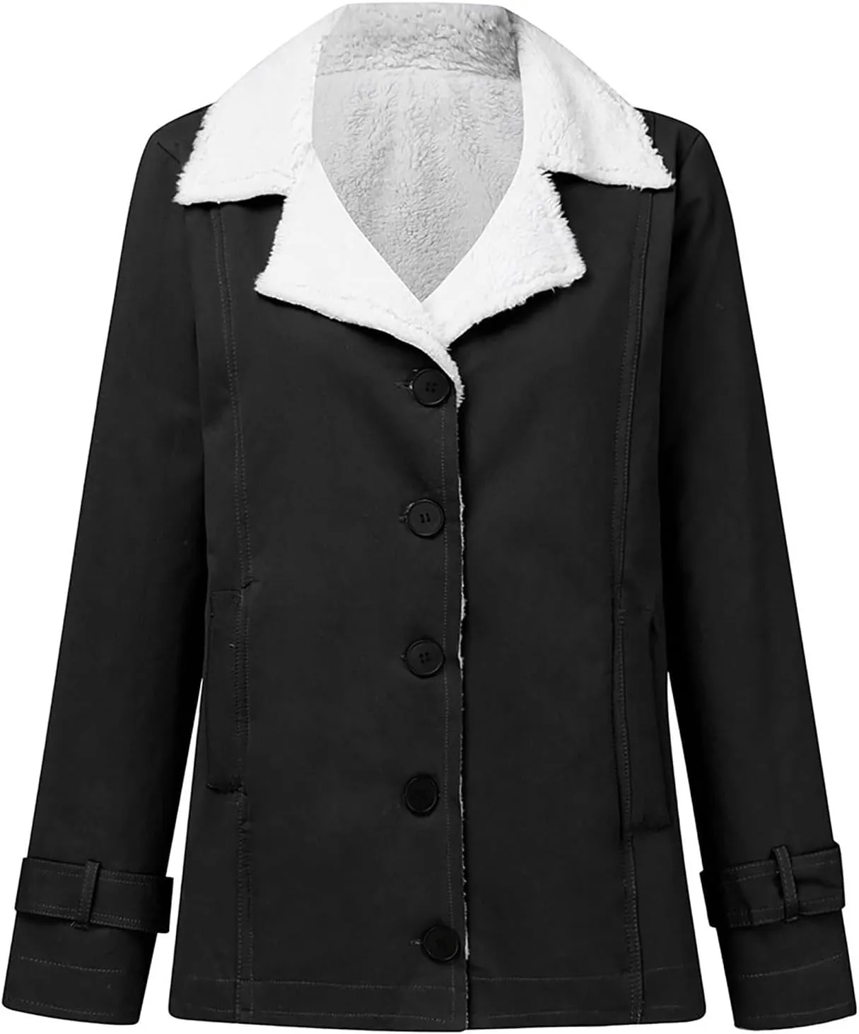 QWENTMTNTY Winter Coats for Women Fleece Lined Plus Size Sherpa Jacket Fashion Lapel Thicken Coat Thermal Outerwear Pockets