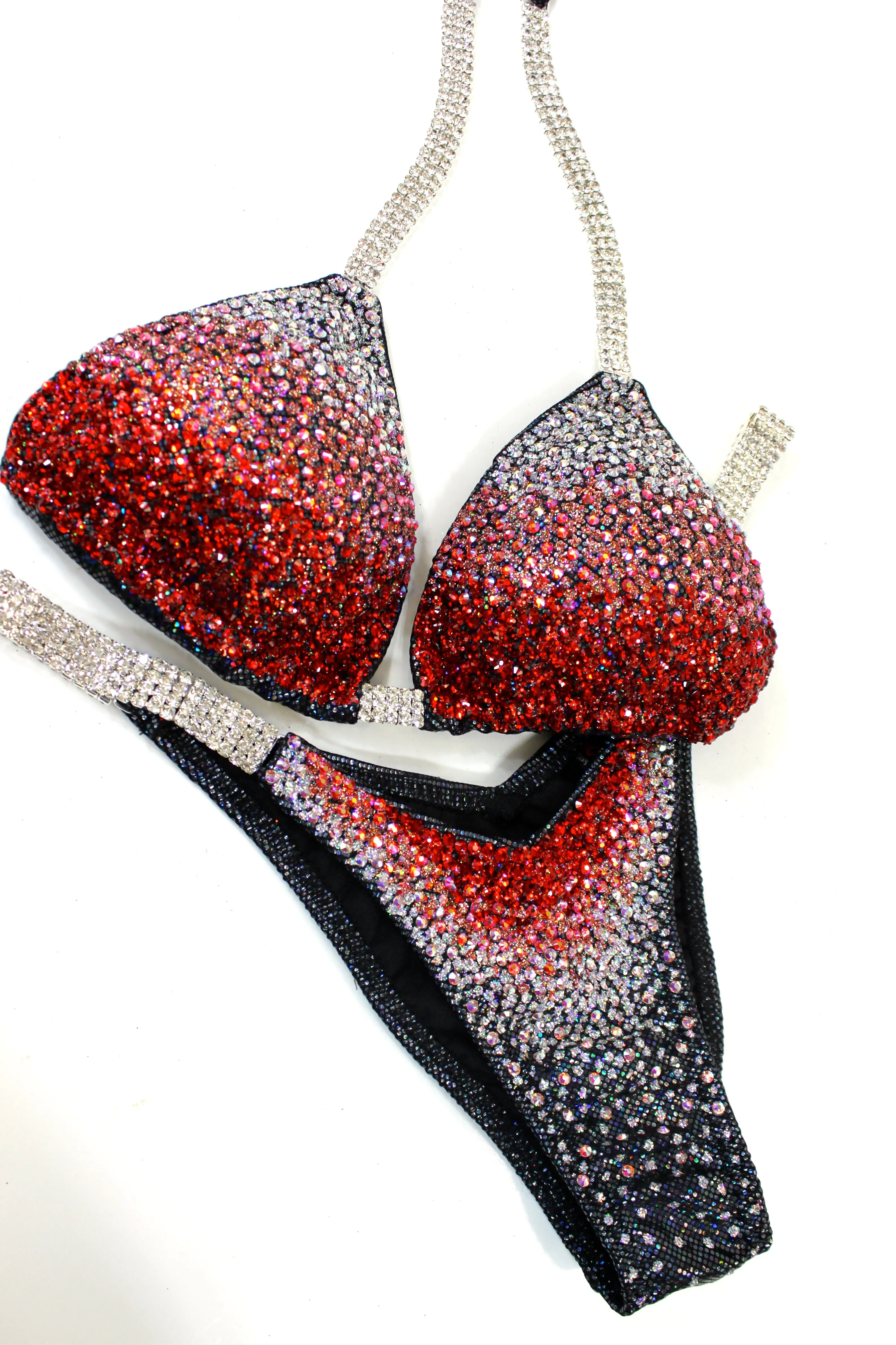 Red Gradient Crystals Figure Competition Suit